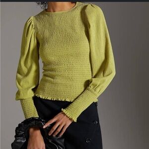 Anthropologie ruched yellow green long sleeve top